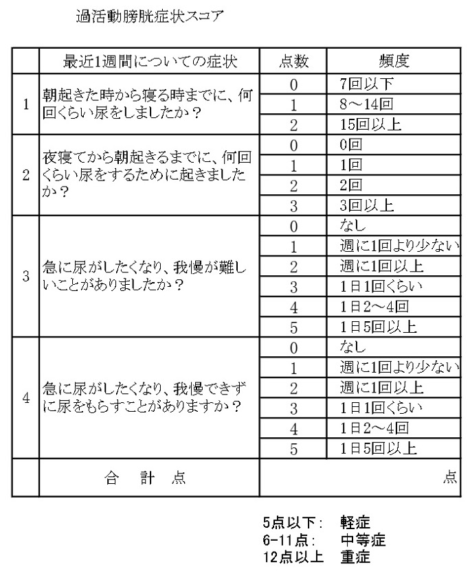 過活動膀胱症状スコア表