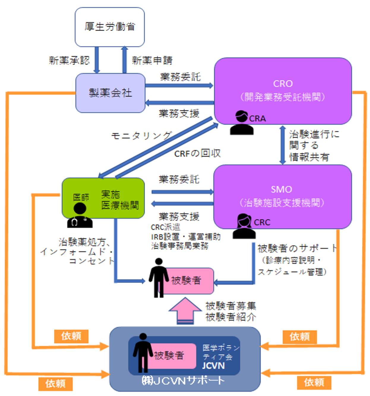 治験に関わる主な機関の関係図